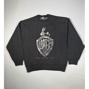 Vintage Warner Bros Sweatshirt Mens Medium Black Bugs Bunny WB Shield NYC 1991